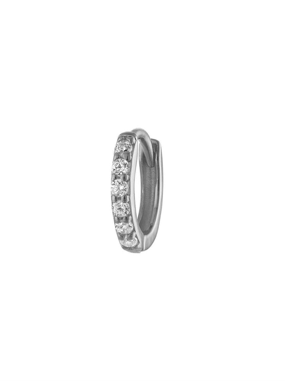 14k White Gold Pave Natural Diamond Pave Huggie Single Earring